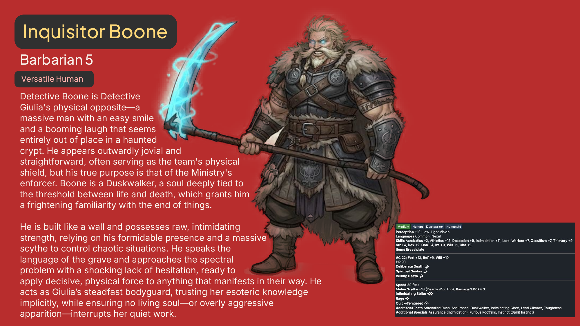 Inquisitor Boone character presentation