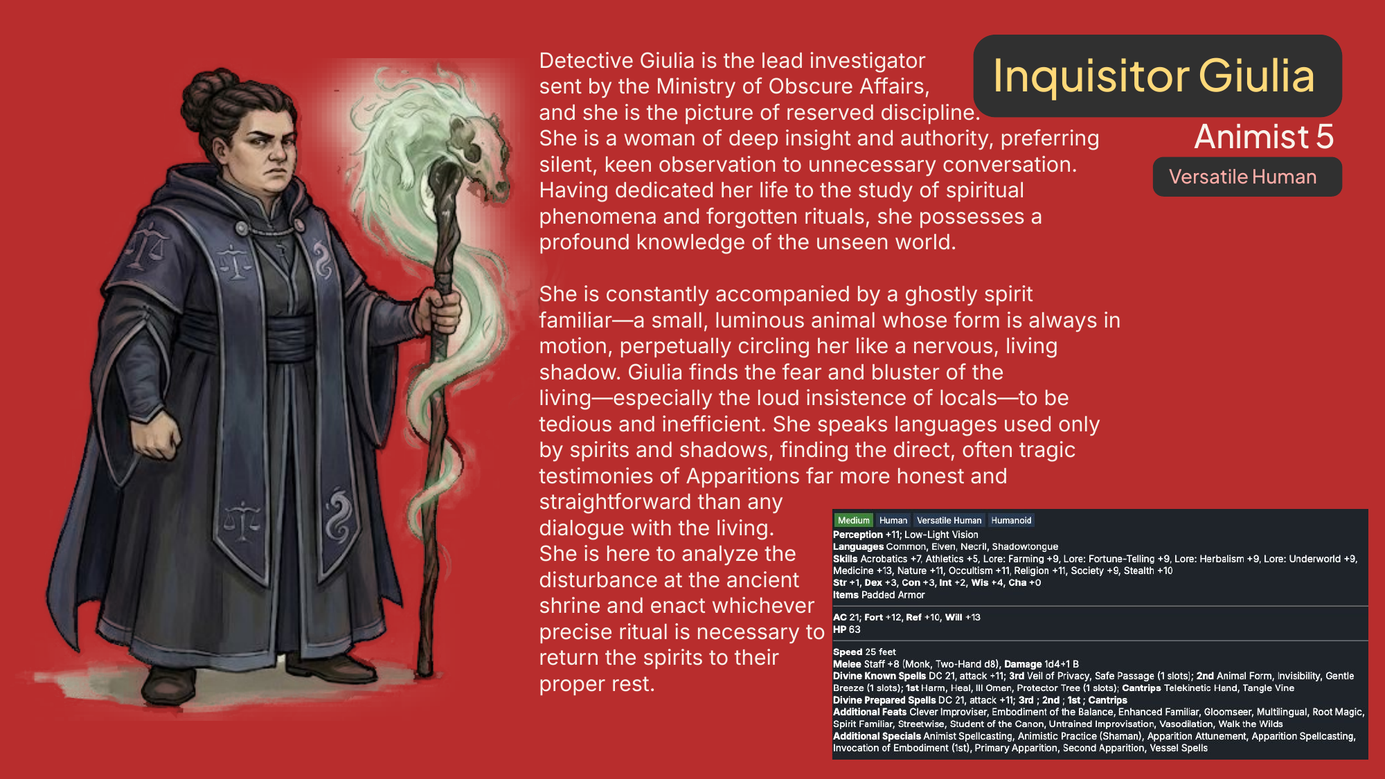 Inquisitor Giulia character presentation